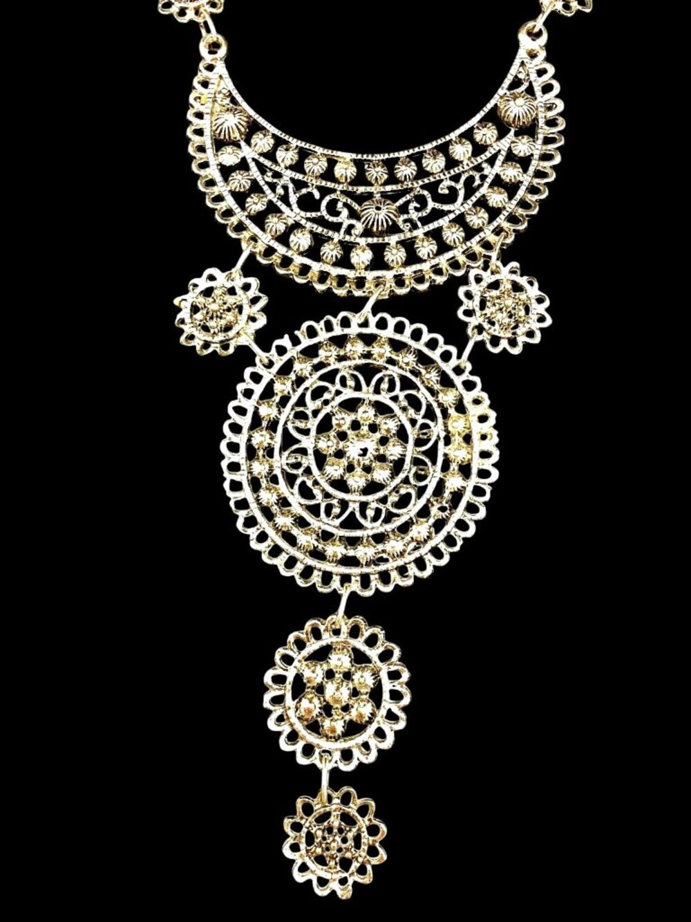 LARGE 3 TIERED SILVER FILIGREE STATEMENT NECKLACE
